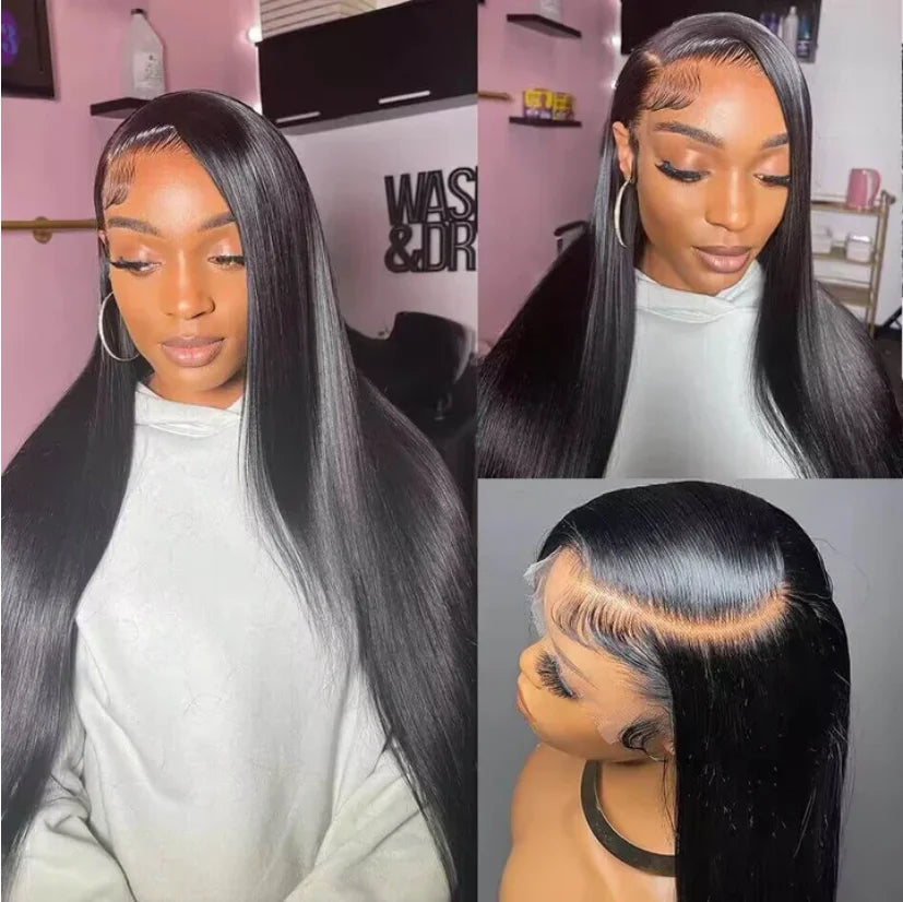 Peluca frontal de encaje HD 13x6 al 300 % 100 % cabello humano virgen liso Peluca frontal de encaje 30 36 pulgadas Peluca sin pegamento HD de encaje 5x5 sin pegamento de cabello humano