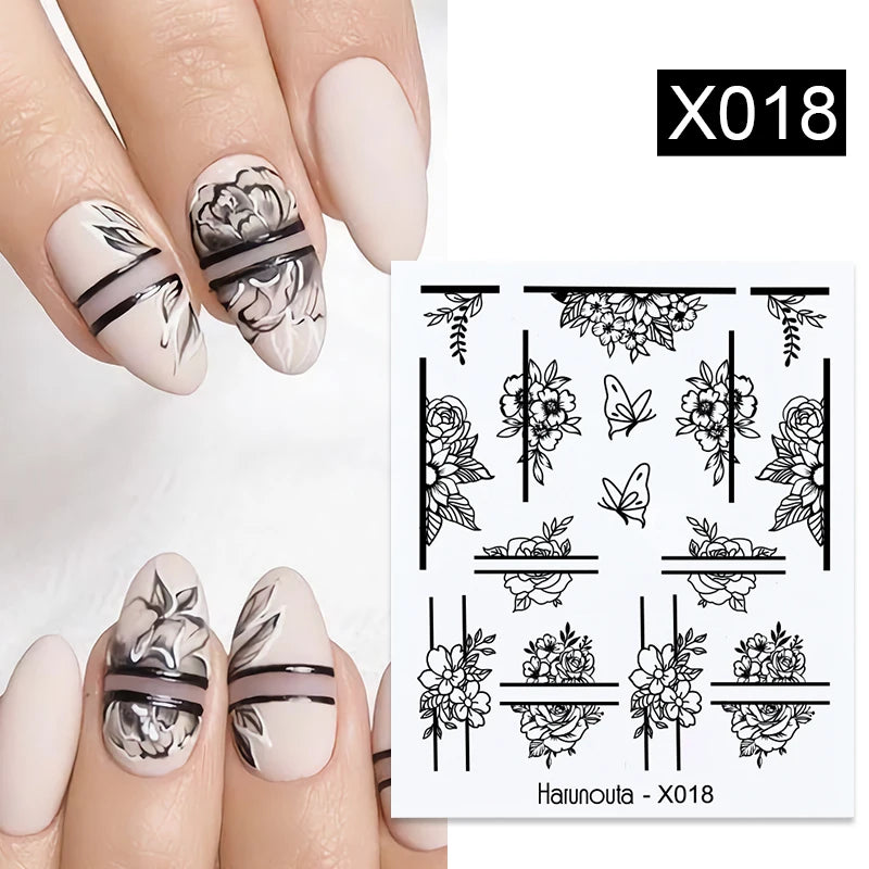 Black Lines Flower Leaf Water Decals Stickers