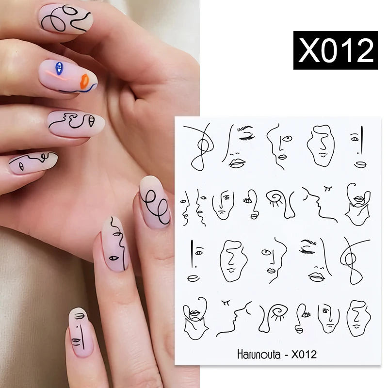 Black Lines Flower Leaf Water Decals Stickers