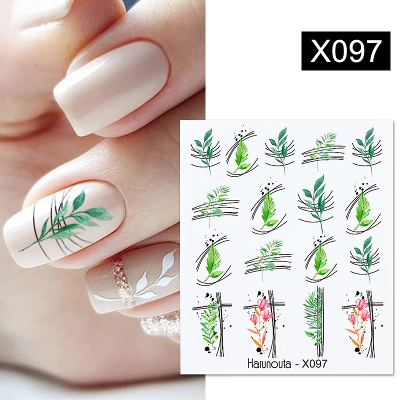 Black Lines Flower Leaf Water Decals Stickers