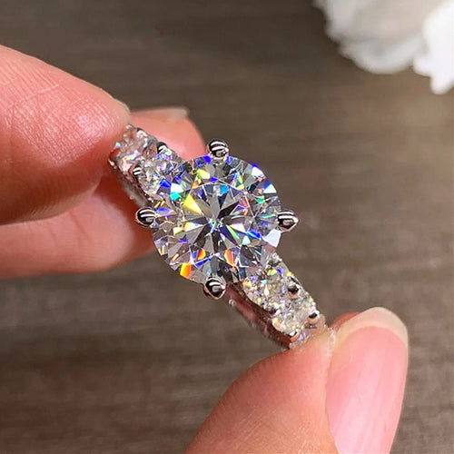Anillo de Diamantes Oro Blanco Talla Redonda Brillante Natural