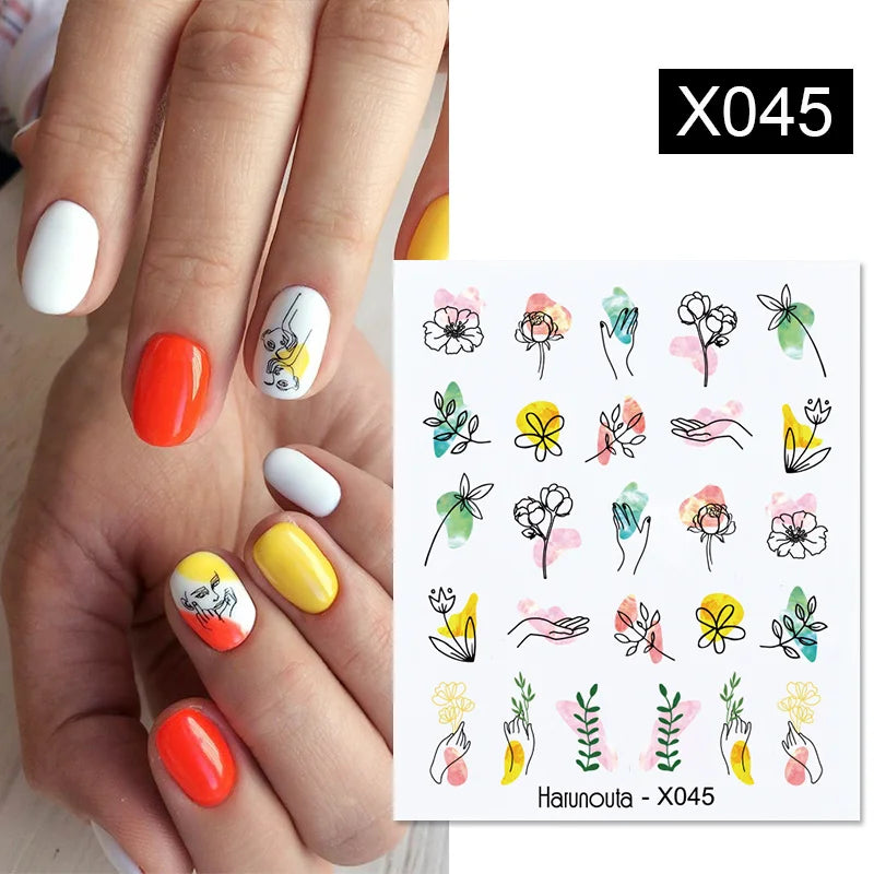 Black Lines Flower Leaf Water Decals Stickers