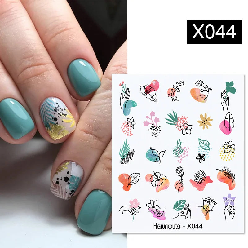 Black Lines Flower Leaf Water Decals Stickers