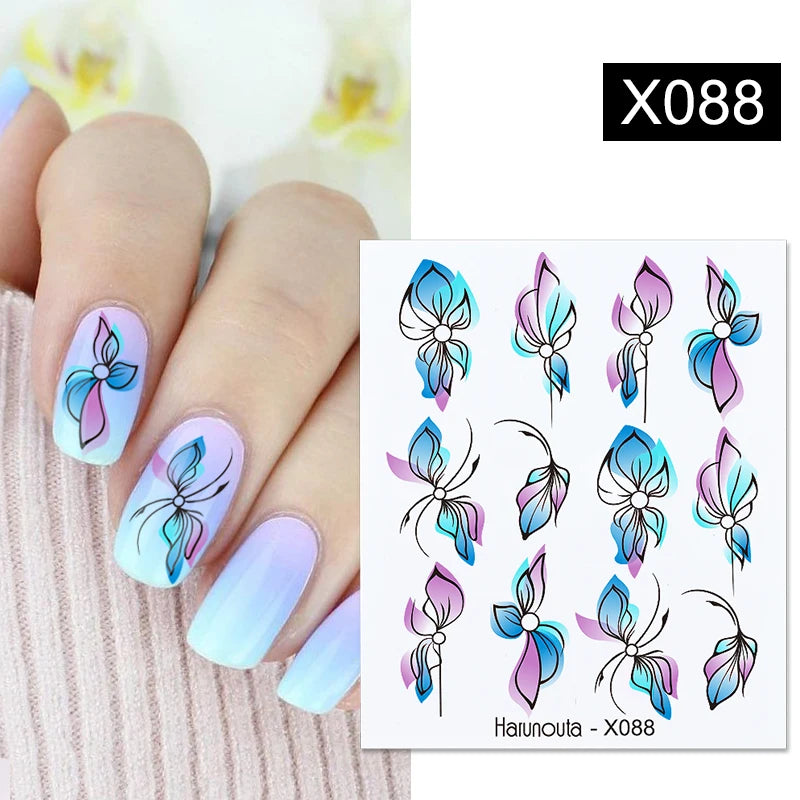 Black Lines Flower Leaf Water Decals Stickers
