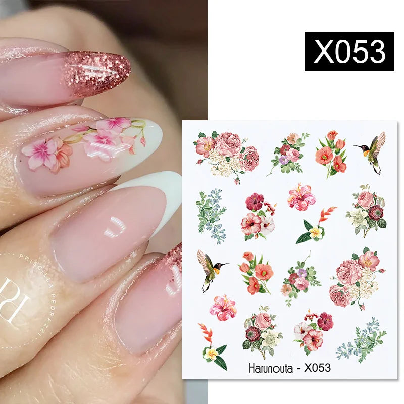 Black Lines Flower Leaf Water Decals Stickers
