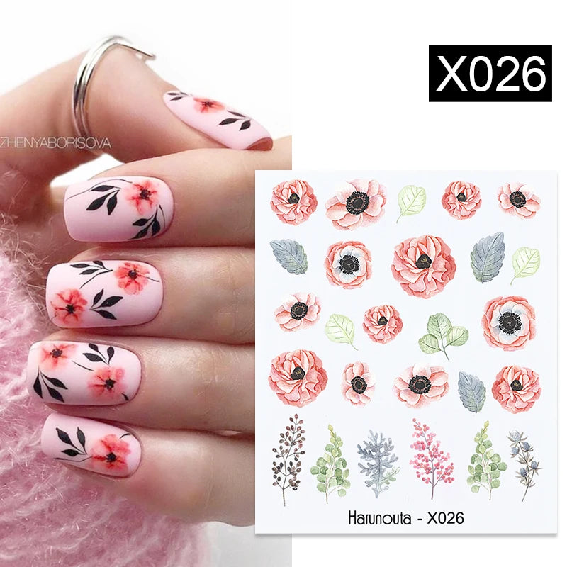 Black Lines Flower Leaf Water Decals Stickers