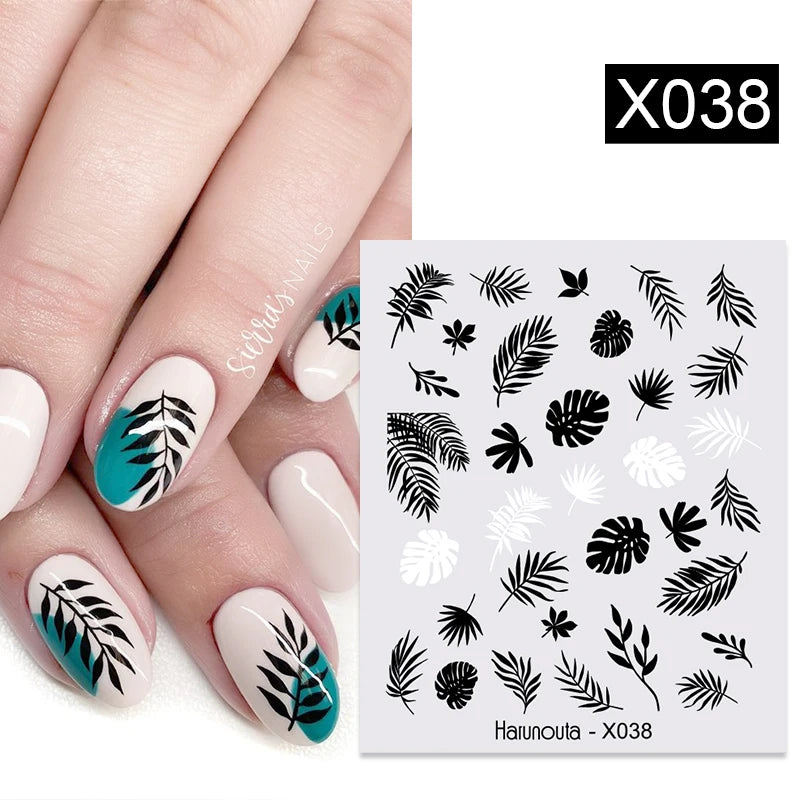 Black Lines Flower Leaf Water Decals Stickers