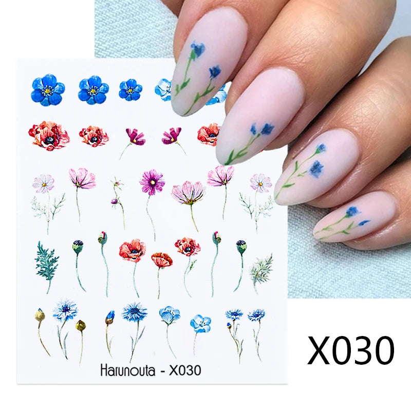Black Lines Flower Leaf Water Decals Stickers