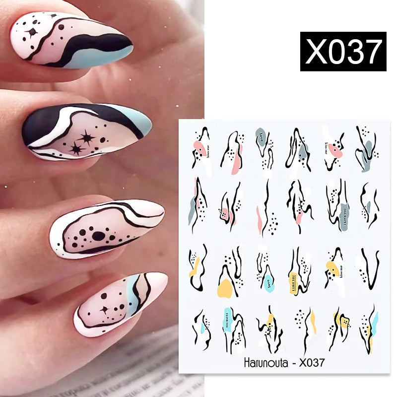 Black Lines Flower Leaf Water Decals Stickers