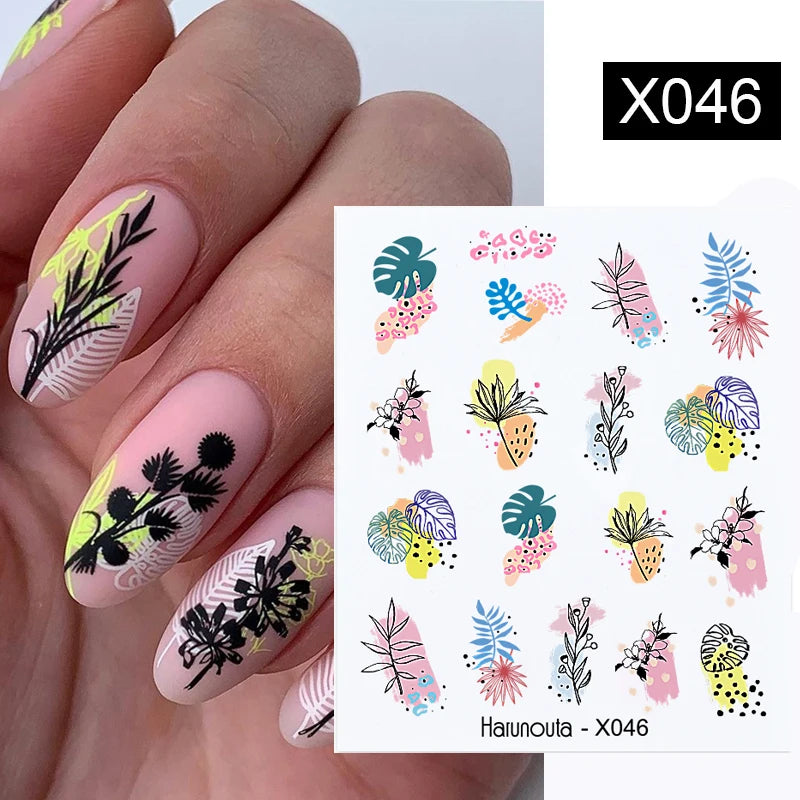 Black Lines Flower Leaf Water Decals Stickers