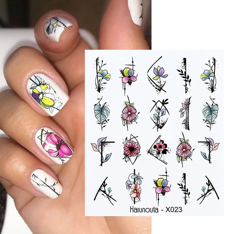 Black Lines Flower Leaf Water Decals Stickers