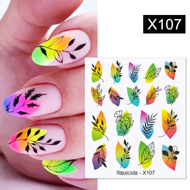 Black Lines Flower Leaf Water Decals Stickers