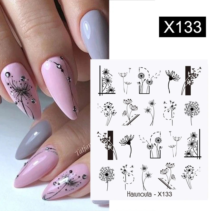 Black Lines Flower Leaf Water Decals Stickers
