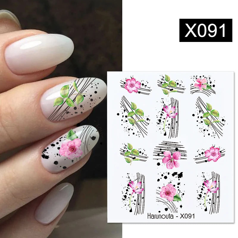 Black Lines Flower Leaf Water Decals Stickers