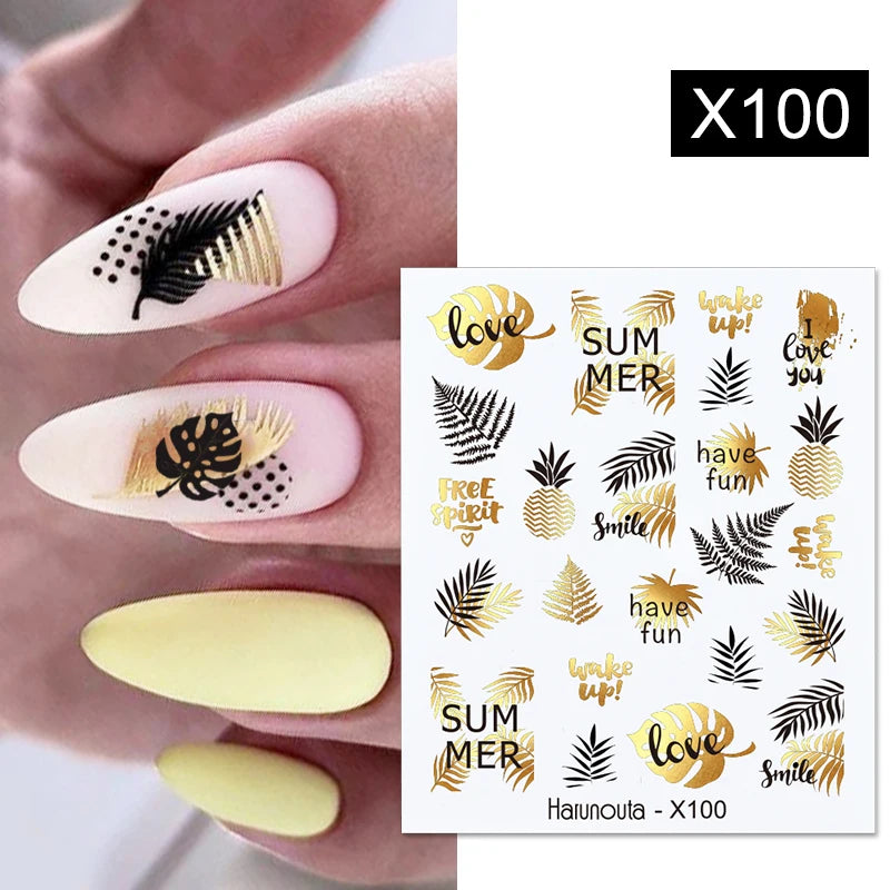 Black Lines Flower Leaf Water Decals Stickers