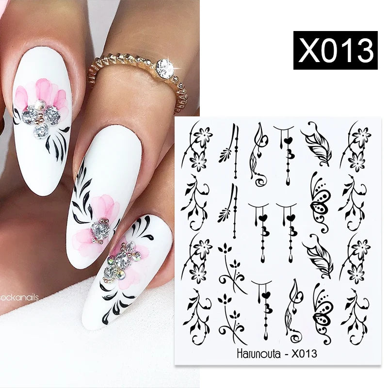 Black Lines Flower Leaf Water Decals Stickers