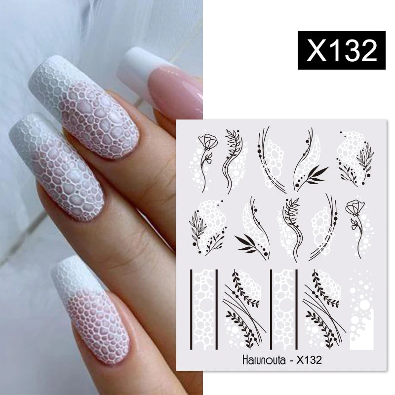 Black Lines Flower Leaf Water Decals Stickers