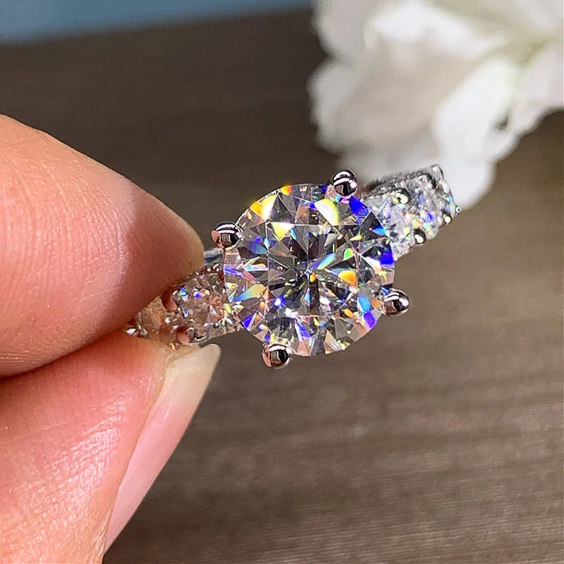 Anillo de Diamantes Oro Blanco Talla Redonda Brillante Natural