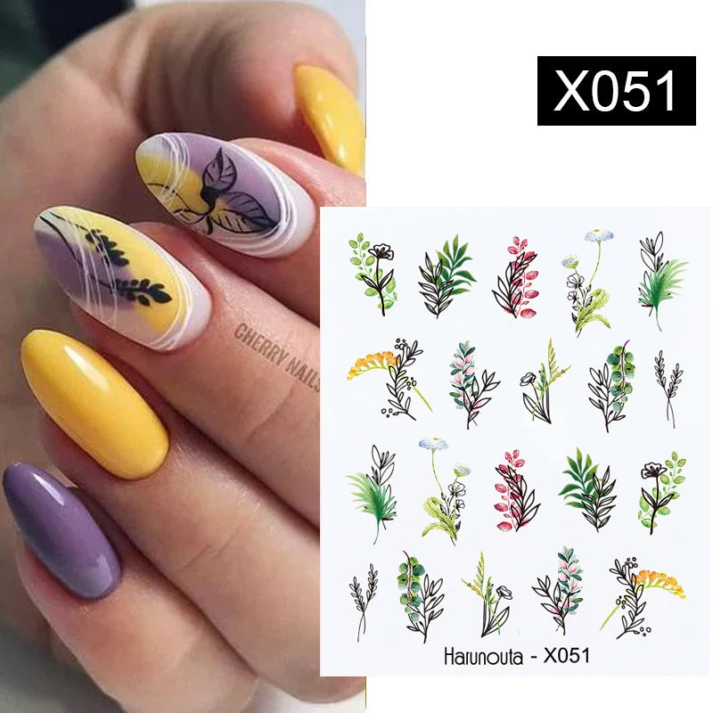 Black Lines Flower Leaf Water Decals Stickers