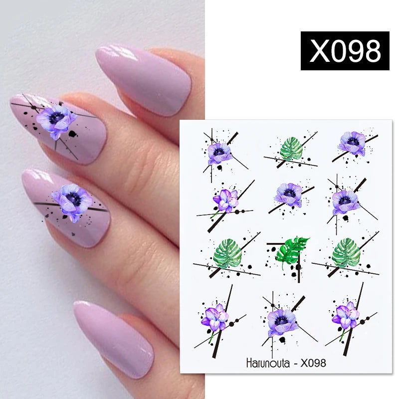 Black Lines Flower Leaf Water Decals Stickers