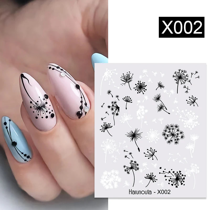 Black Lines Flower Leaf Water Decals Stickers