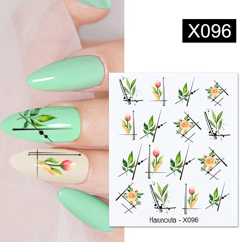 Black Lines Flower Leaf Water Decals Stickers