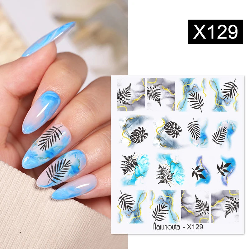 Black Lines Flower Leaf Water Decals Stickers