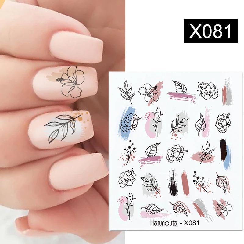 Black Lines Flower Leaf Water Decals Stickers