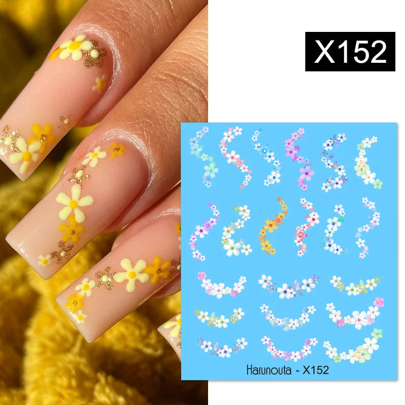 Black Lines Flower Leaf Water Decals Stickers