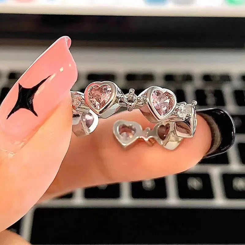 Anillos de corazón irregulares de cristal rosa vintage
