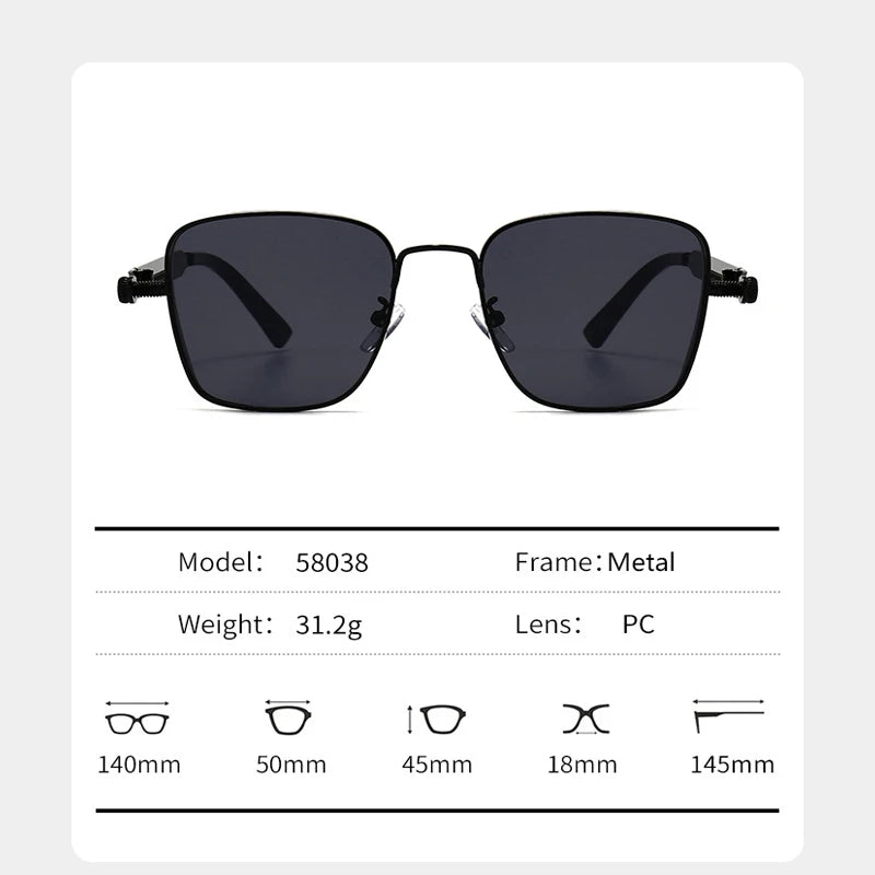 Gafas de sol para hombre Steampunk retro cuadradas