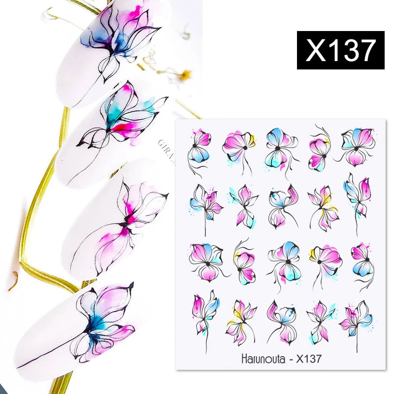 Black Lines Flower Leaf Water Decals Stickers