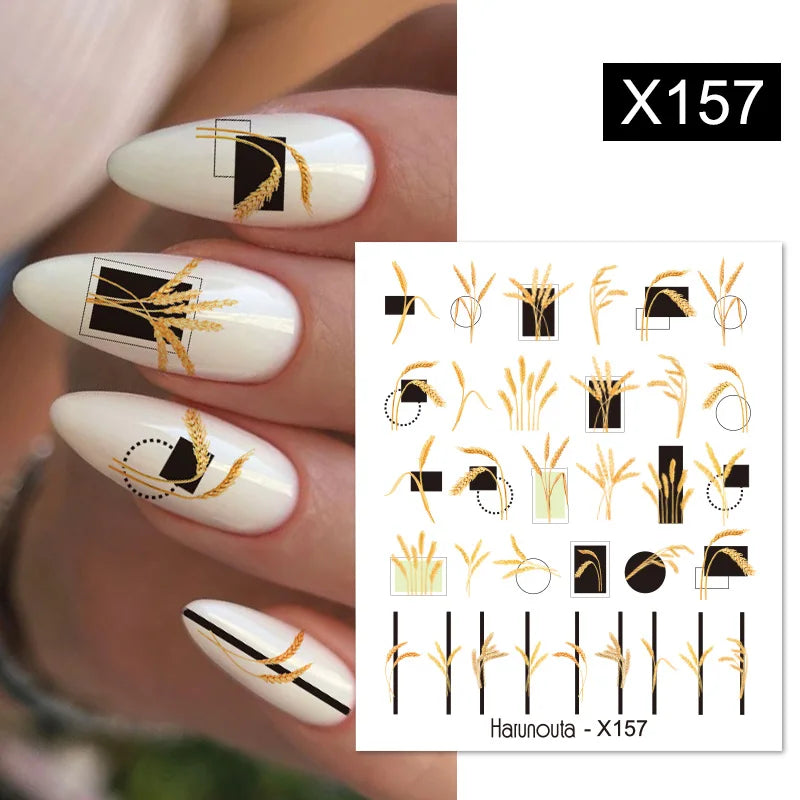 Black Lines Flower Leaf Water Decals Stickers