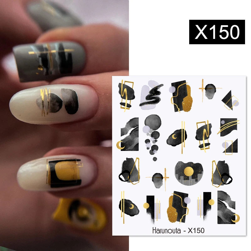 Black Lines Flower Leaf Water Decals Stickers