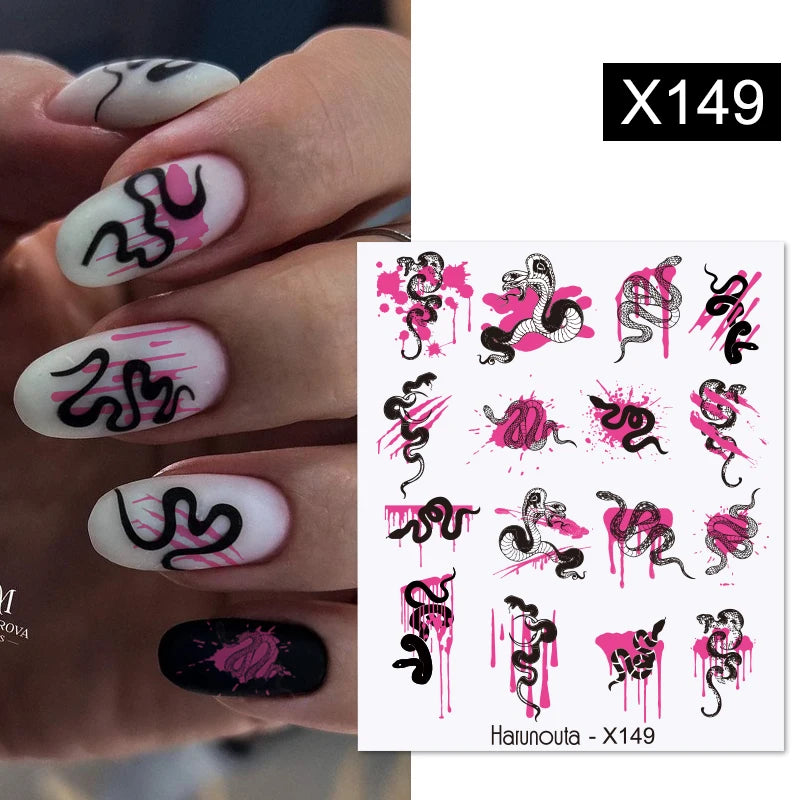 Black Lines Flower Leaf Water Decals Stickers