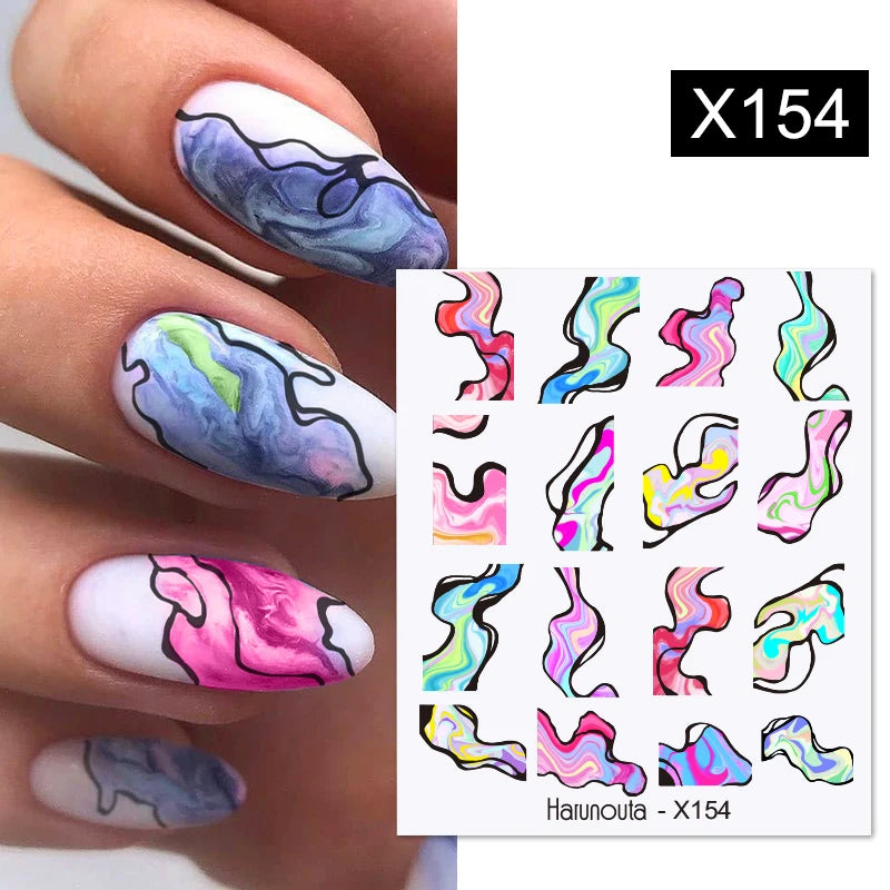 Black Lines Flower Leaf Water Decals Stickers