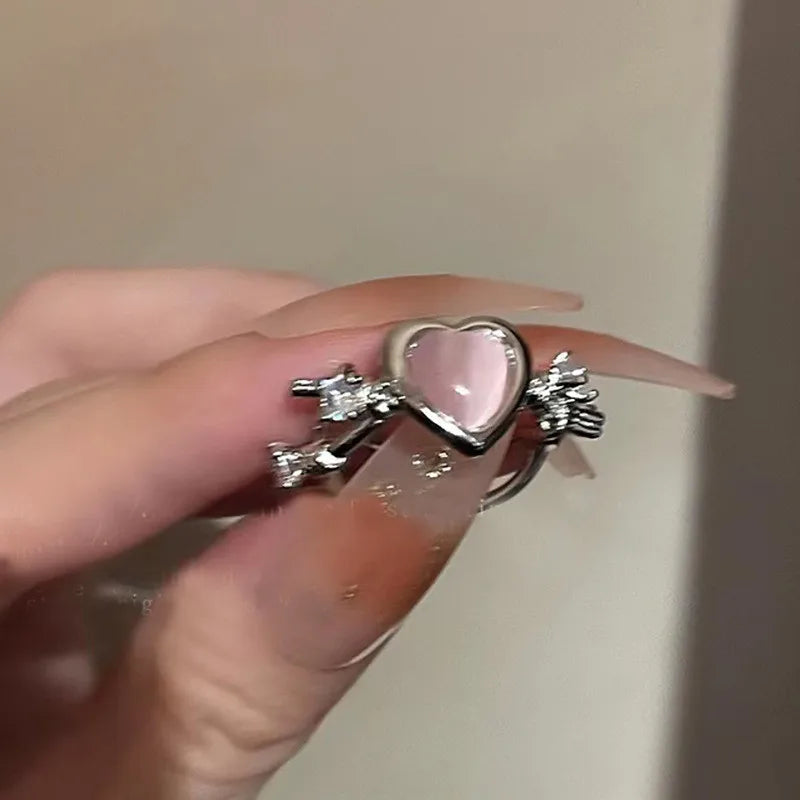 Anillos de corazón irregulares de cristal rosa vintage