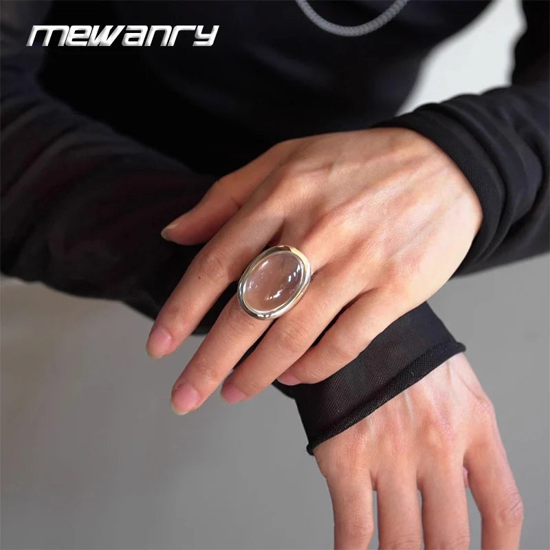 Anillos de cristal elípticos color plata Mewanry