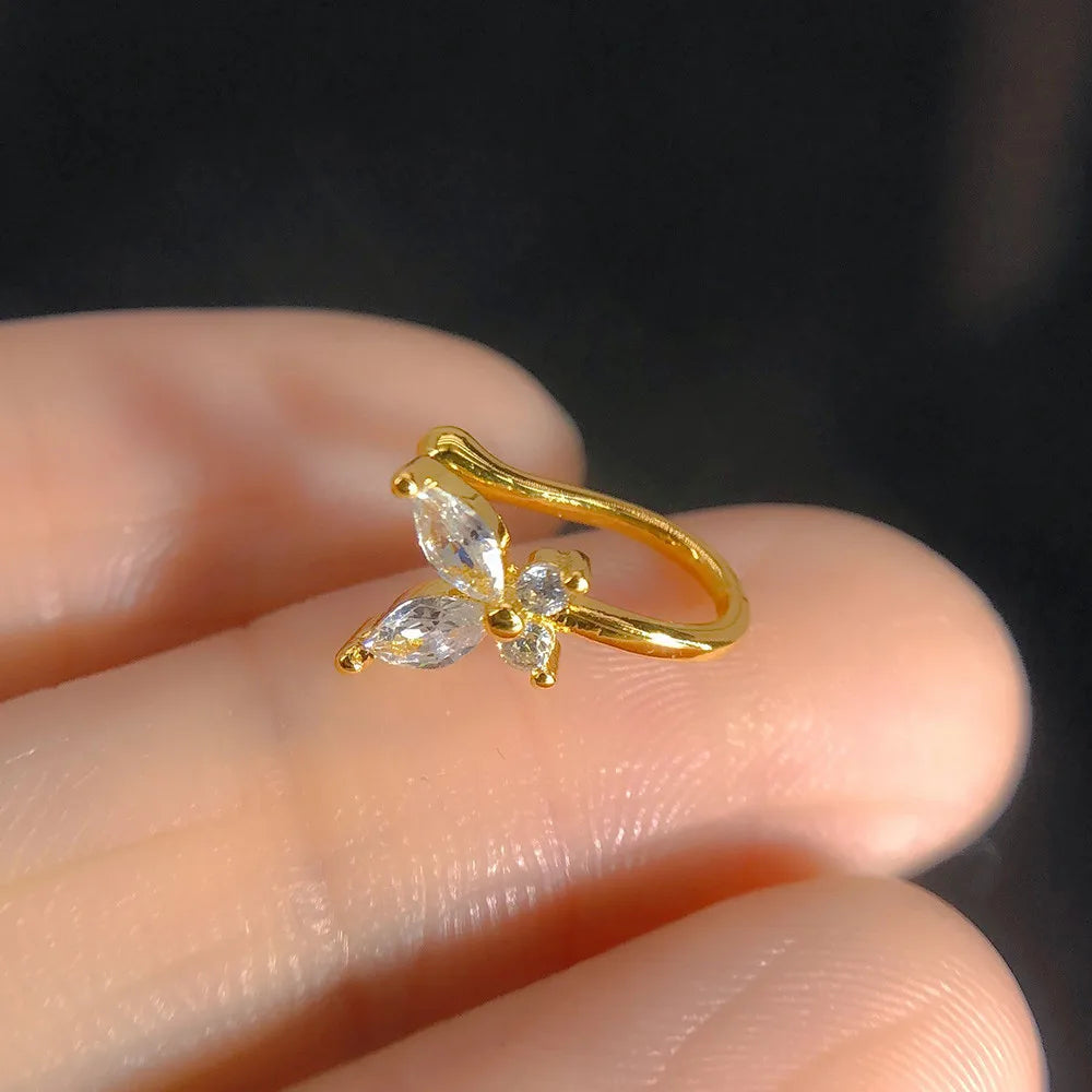 Anillo de nariz con clip falso para perforaciones, brazalete de joyería corporal para mujer, nueva tendencia, 1 unidad, aretes de puño, anillos con clip de corazón, estrella, flores, mariposa KAE197