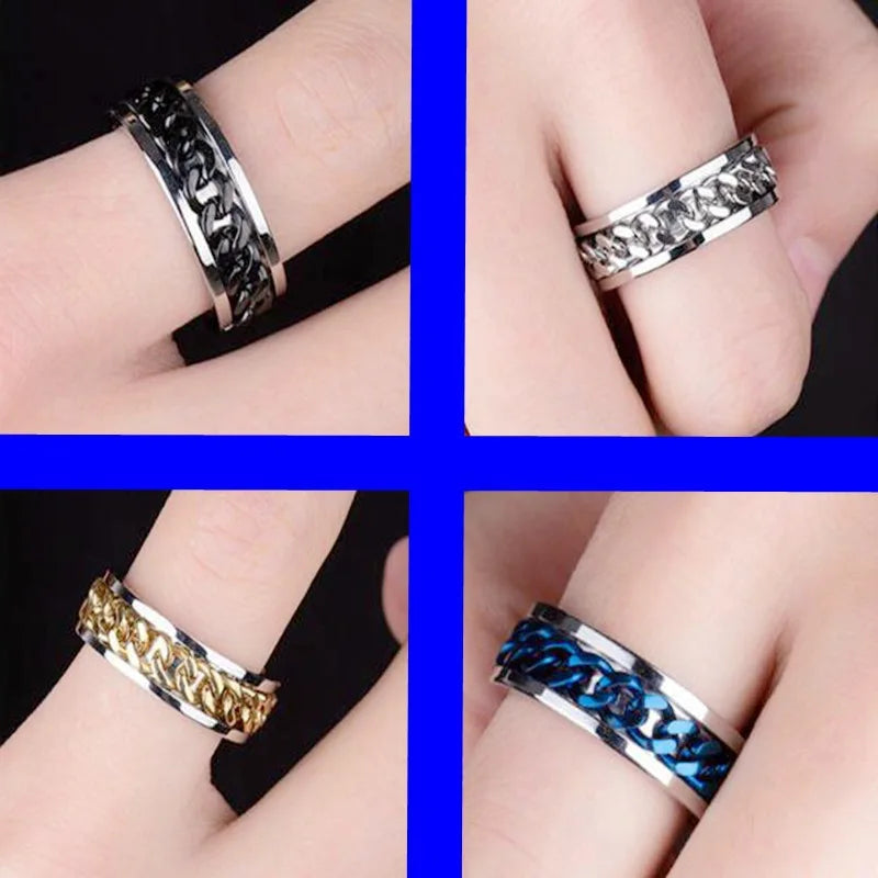 Anillo de pareja de cadena giratoria de acero de titanio