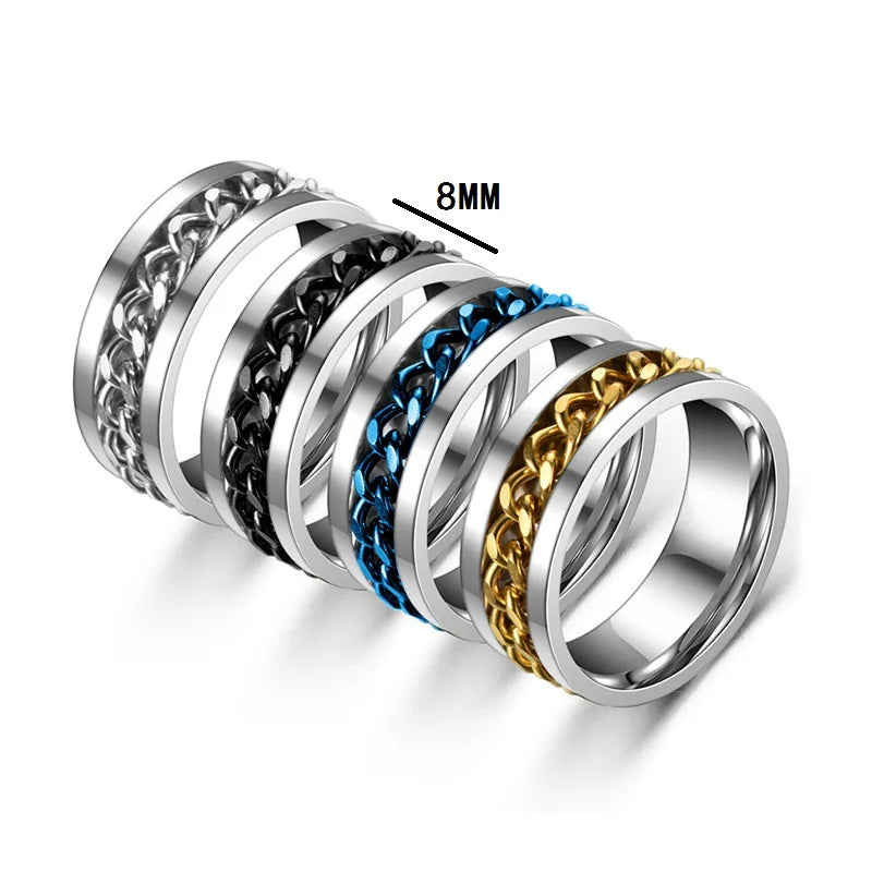 Anillo de pareja de cadena giratoria de acero de titanio
