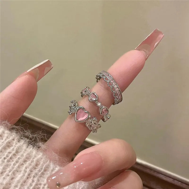 Anillos de corazón irregulares de cristal rosa vintage
