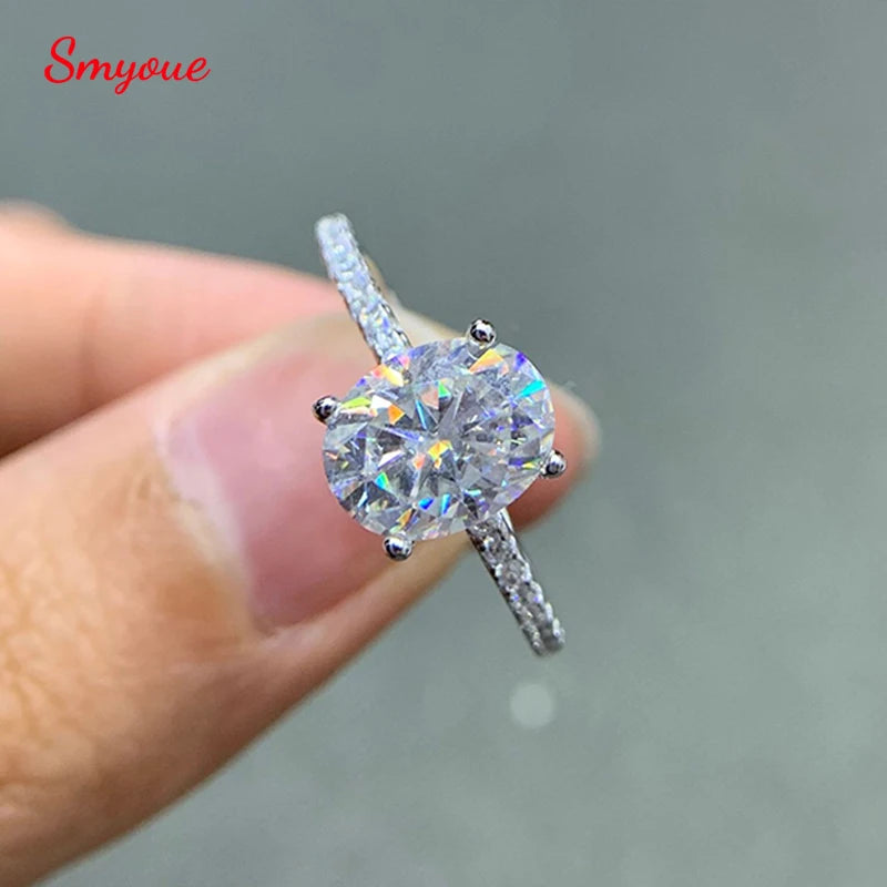 Anillos de moissanita con corte ovalado Smyoue de 1, 2 y 3 quilates, color D, para mujer, banda de boda de diamantes de laboratorio, joyería de plata esterlina 925