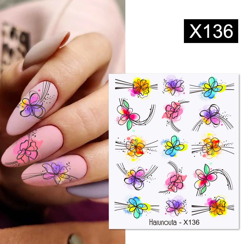 Black Lines Flower Leaf Water Decals Stickers