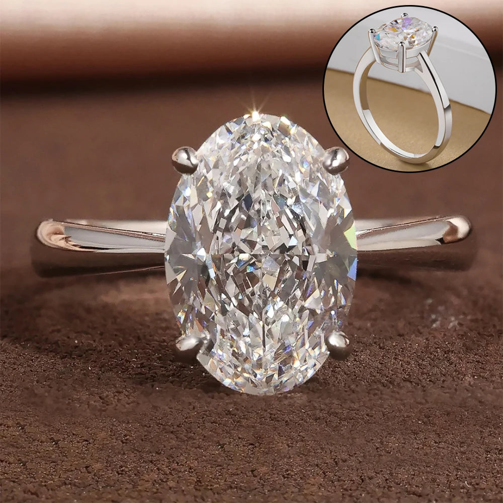 Anillos de compromiso de moissanita de corte ovalado completo