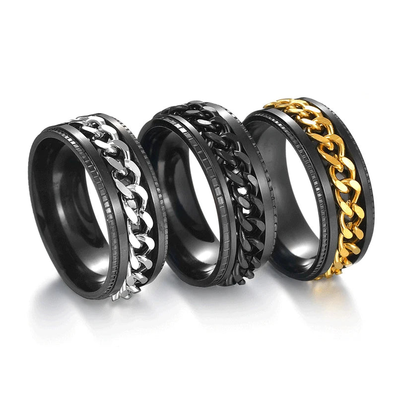 Anillo de pareja de cadena giratoria de acero de titanio