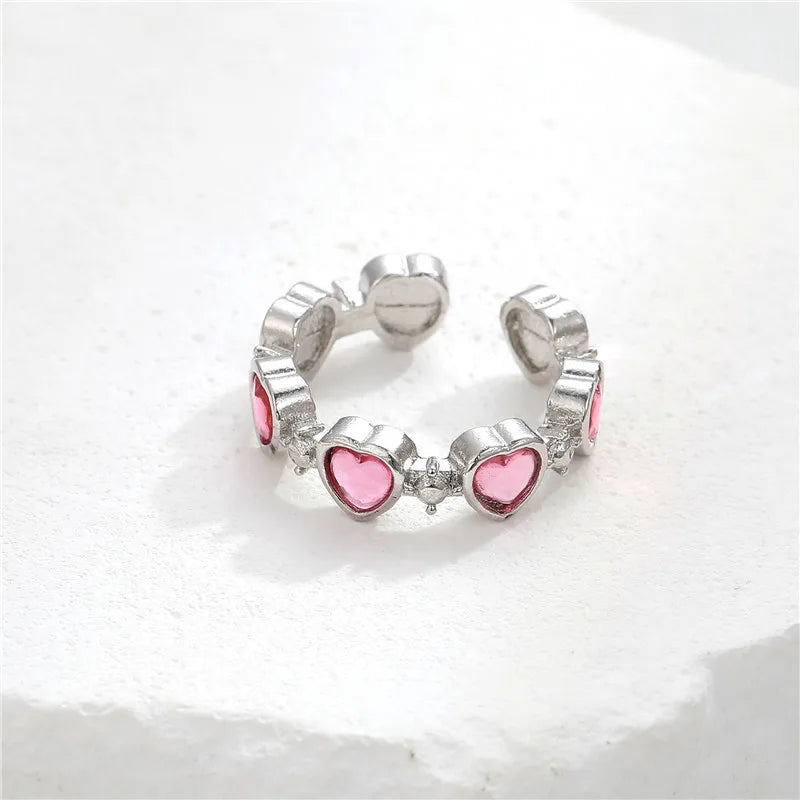 Anillos de corazón irregulares de cristal rosa vintage