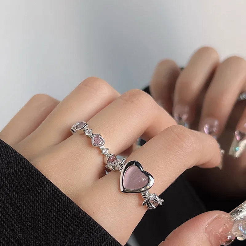 Anillos de corazón irregulares de cristal rosa vintage