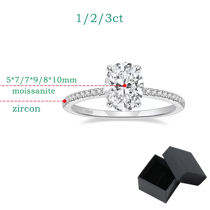 Anillos de moissanita con corte ovalado Smyoue de 1, 2 y 3 quilates, color D, para mujer, banda de boda de diamantes de laboratorio, joyería de plata esterlina 925