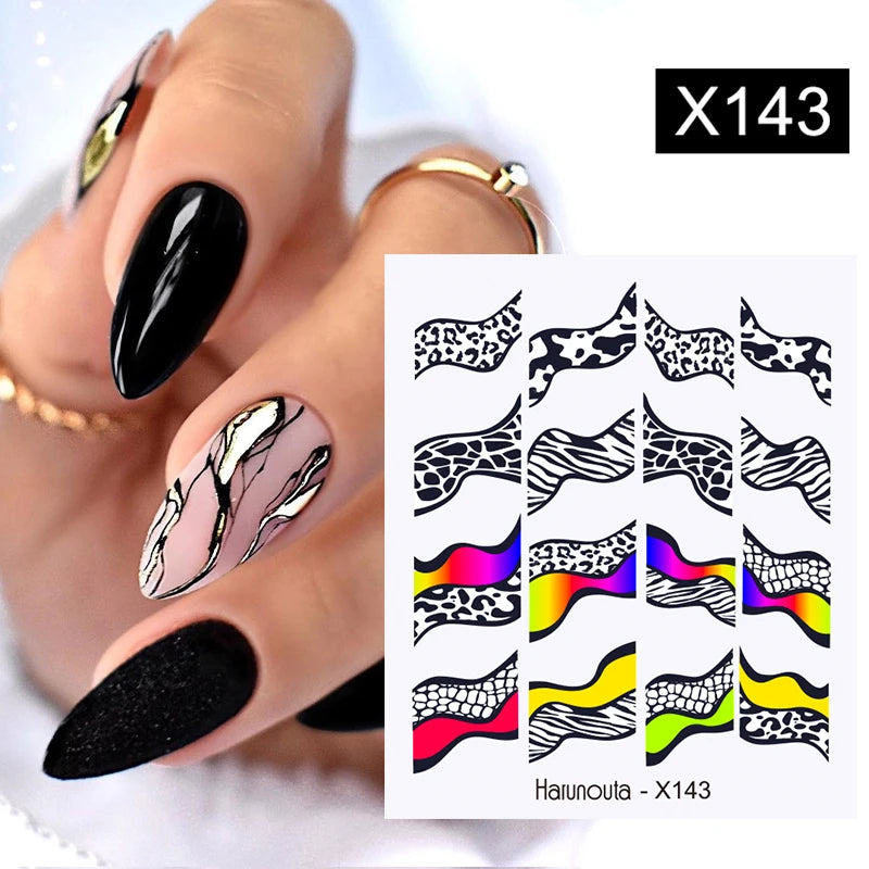 Black Lines Flower Leaf Water Decals Stickers